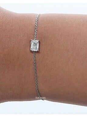 Bezel-Set Emerald Cut Lab Diamond Solitaire Bracelet